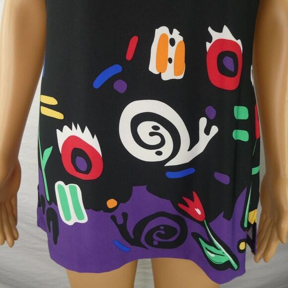 Very Vollbrach Postmodern 1980s Style Snail Floral Tunic Blouse Black Colorful S - Picture 4 of 10
